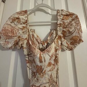 Hello Molly Floral Backless Dress - Cream and Brown